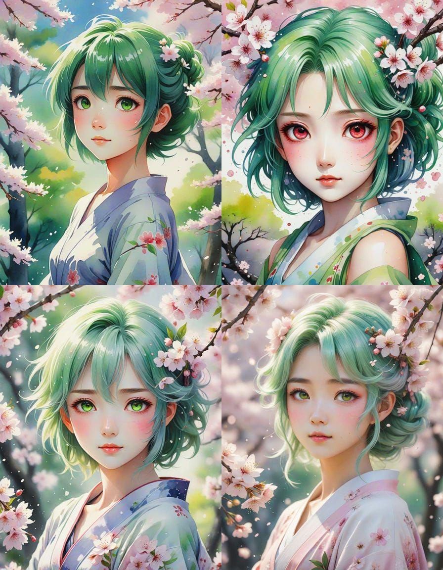 Cherry Blossom Goddess in Anime Watercolor