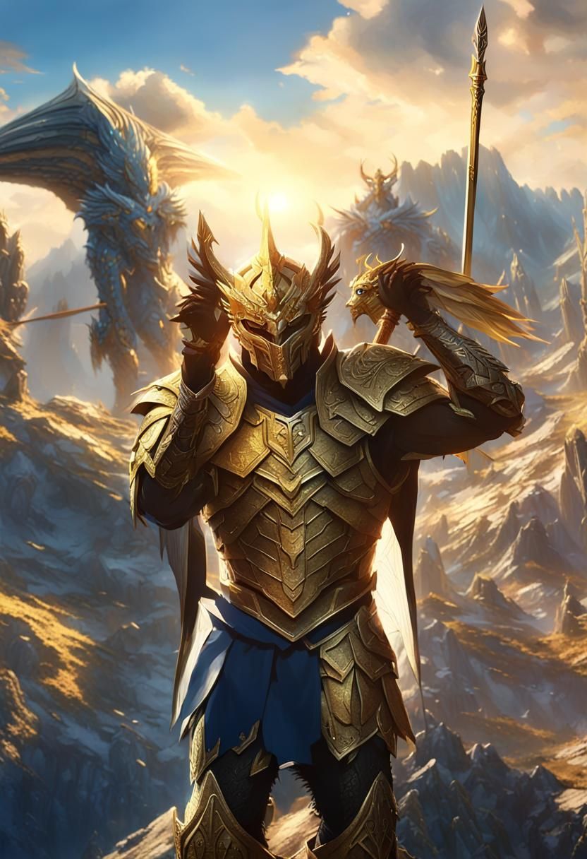 Majestic Warrior with Dragons: Epic Fantasy Art