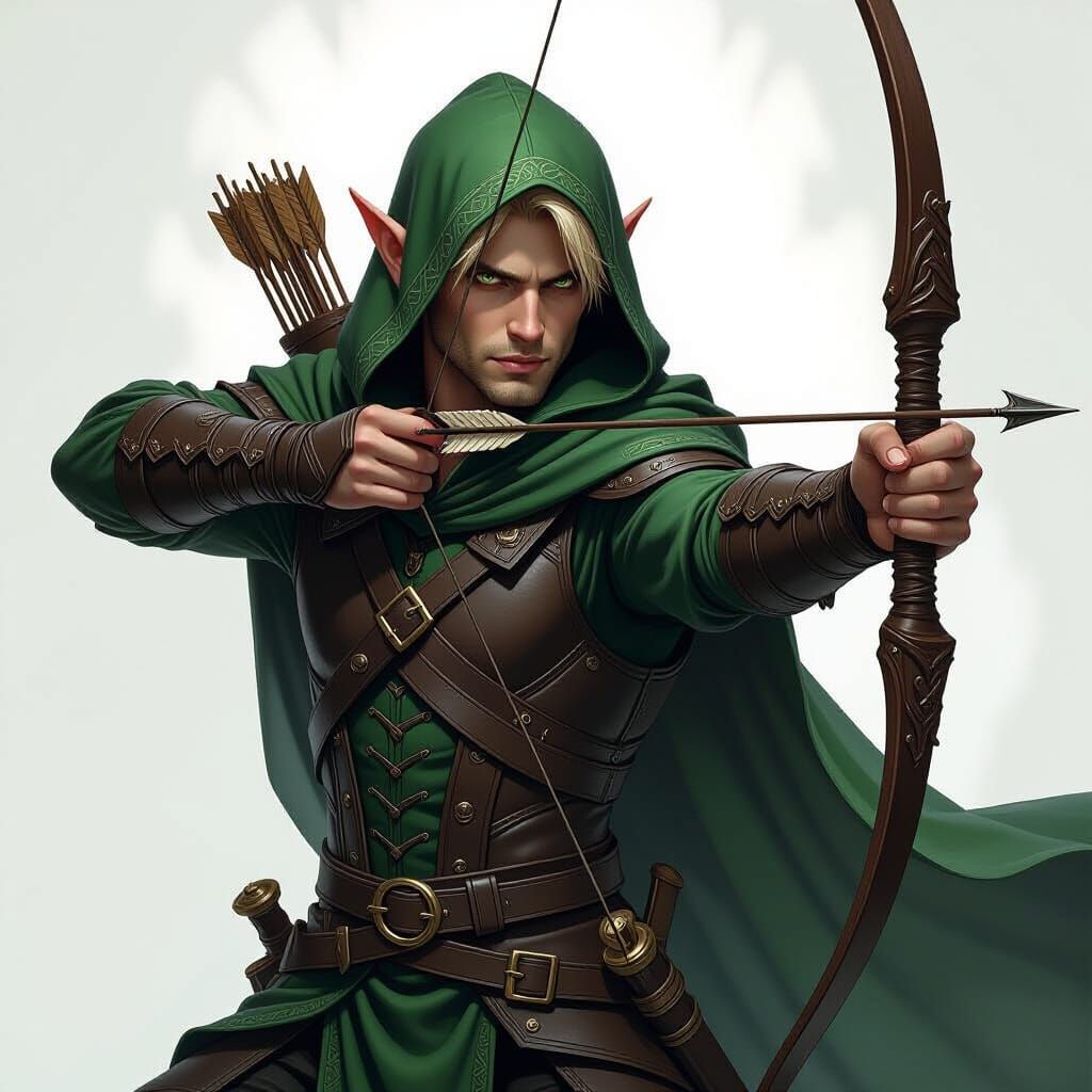 Mystical Elf Ranger Wielding Bow in Shadow Magic