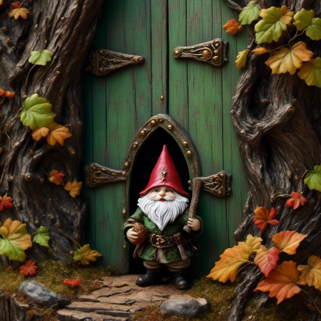 Gnome and Mouse in Misty Forest, Detailed Matte Painting