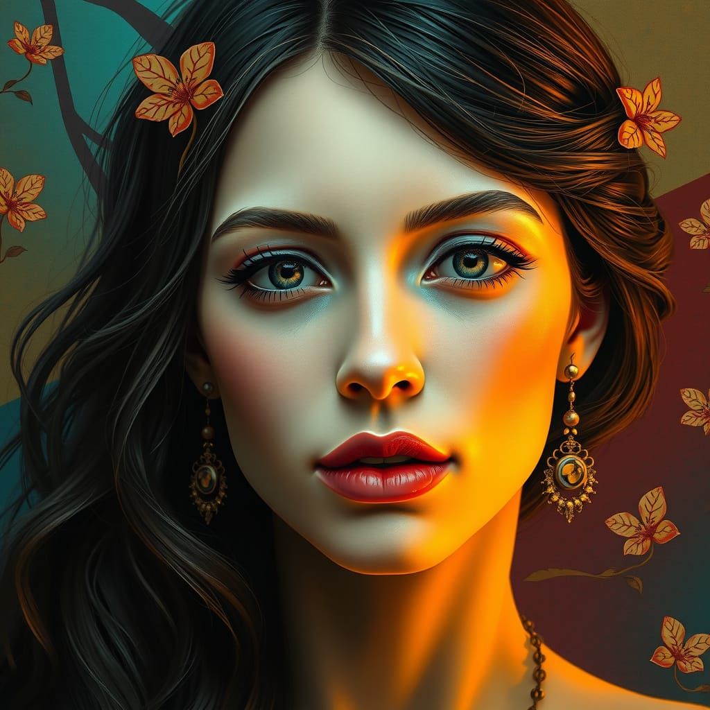 Ethereal Beauty in Vibrant Art Nouveau Style Portrait