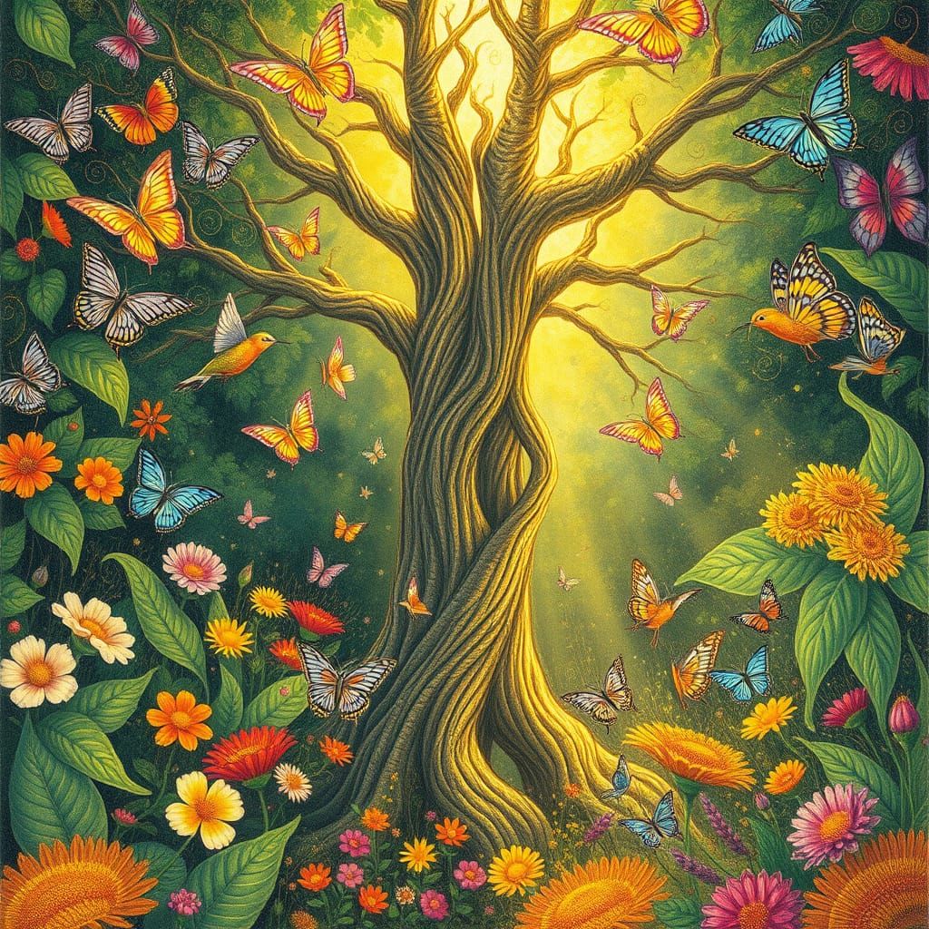 Vibrant Garden in Whimsical, Dreamlike Style