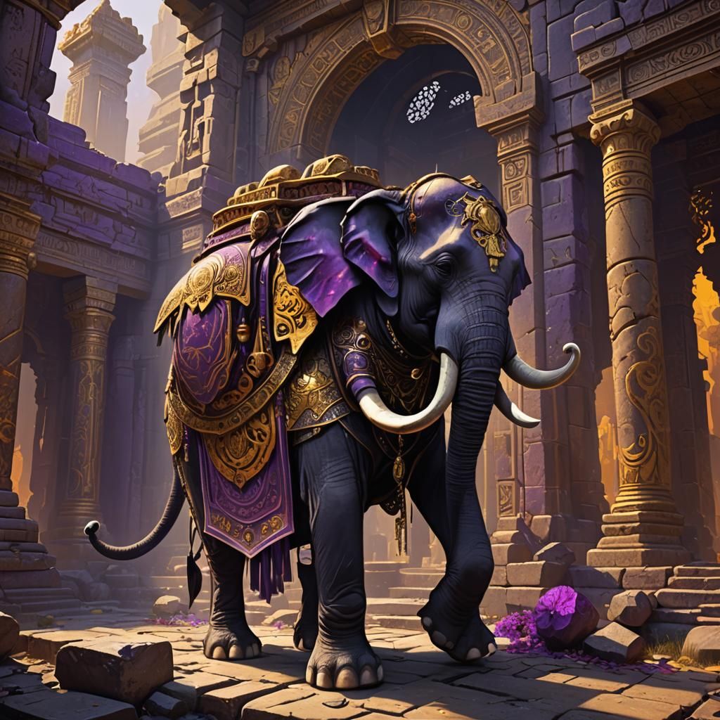 Elephant Priest in Mystical Temple, Dark Fantasy Art