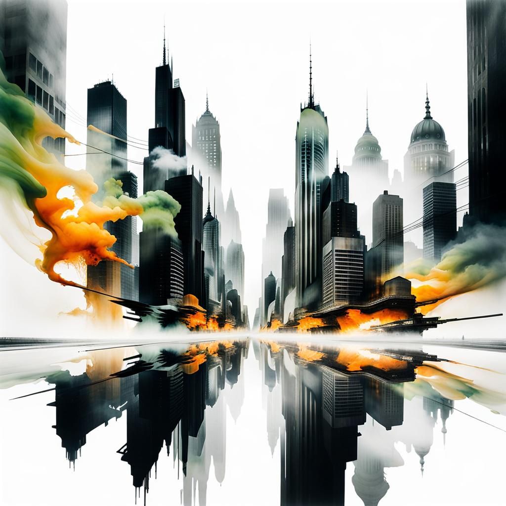 Abstract Art Meets Dystopian City: Double Exposure Photo