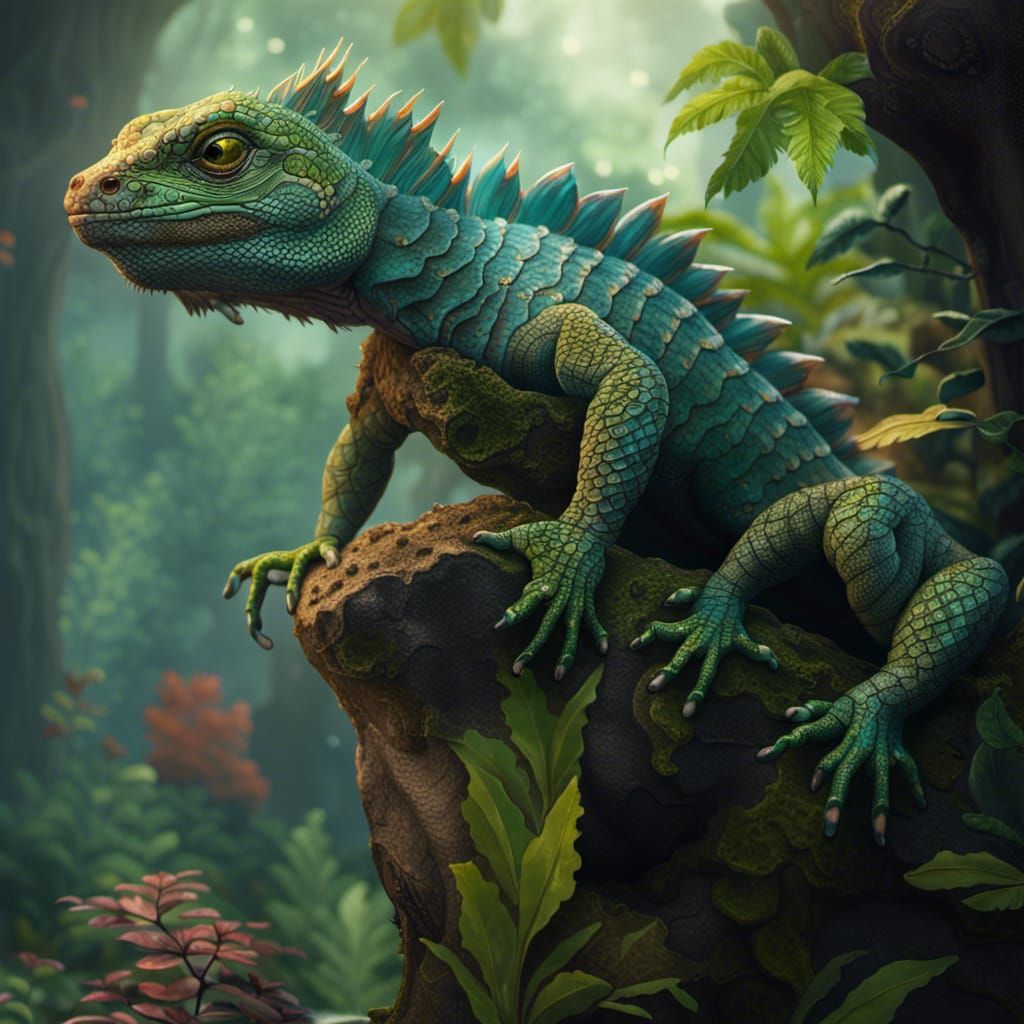 Leafy Lizard in Detailed Matte Painting