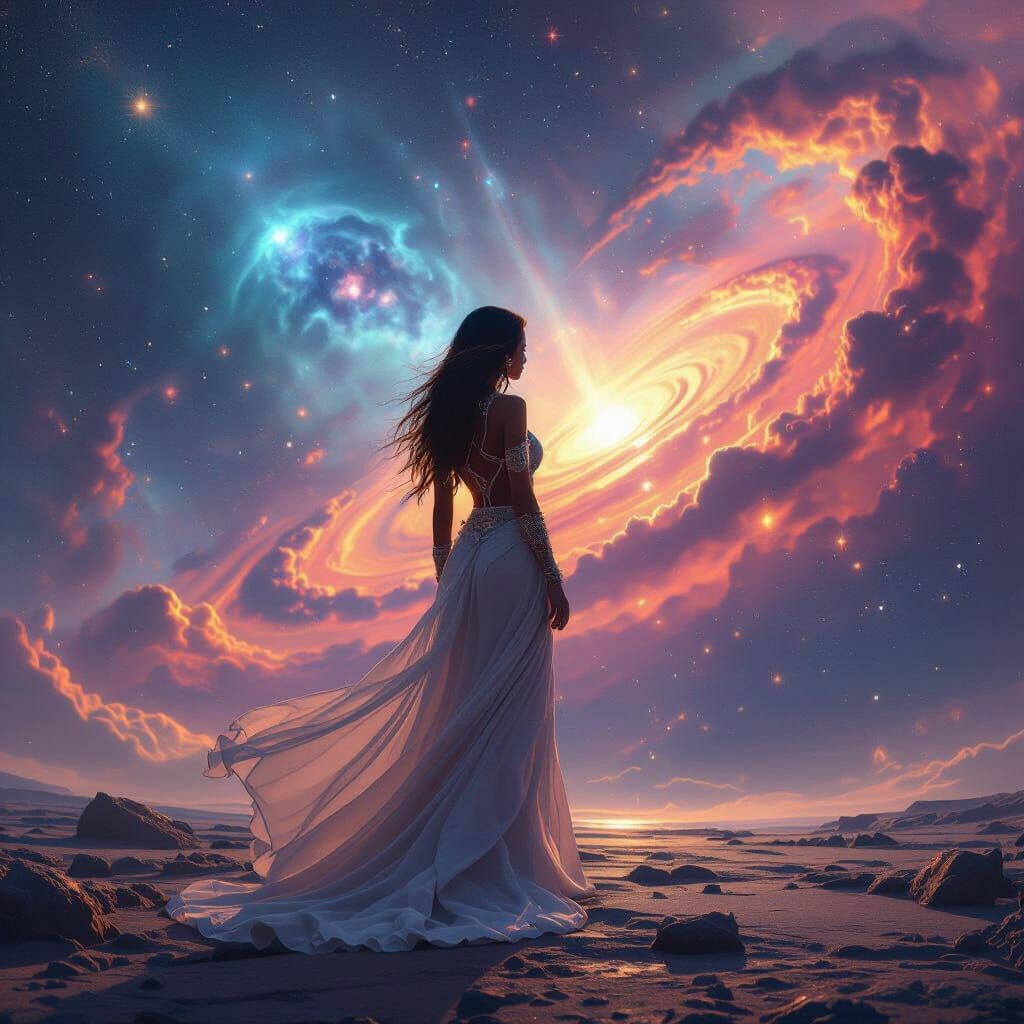 Skinny Latin Empath in Deep Space with Colorful Nebula