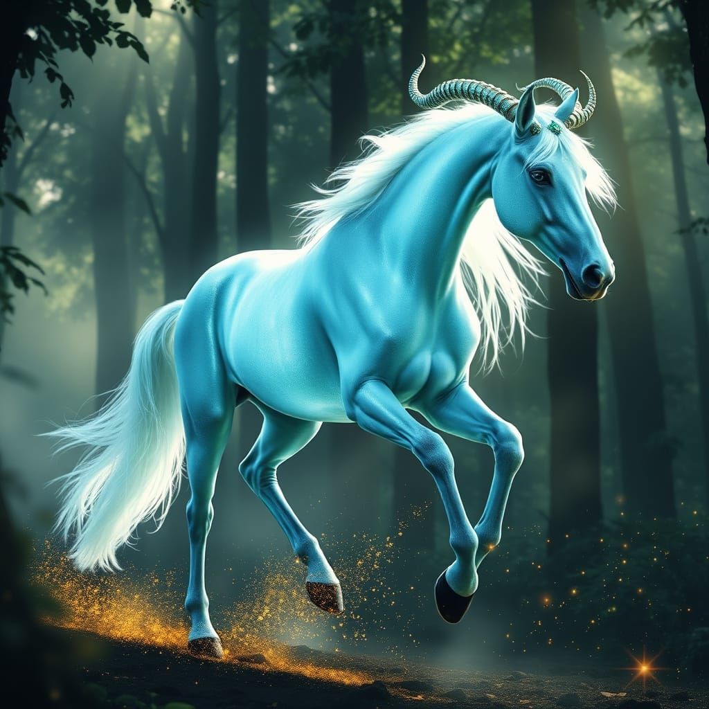 Ethereal Sky Blue Horse with Radiant Mane and Ancient Eyes