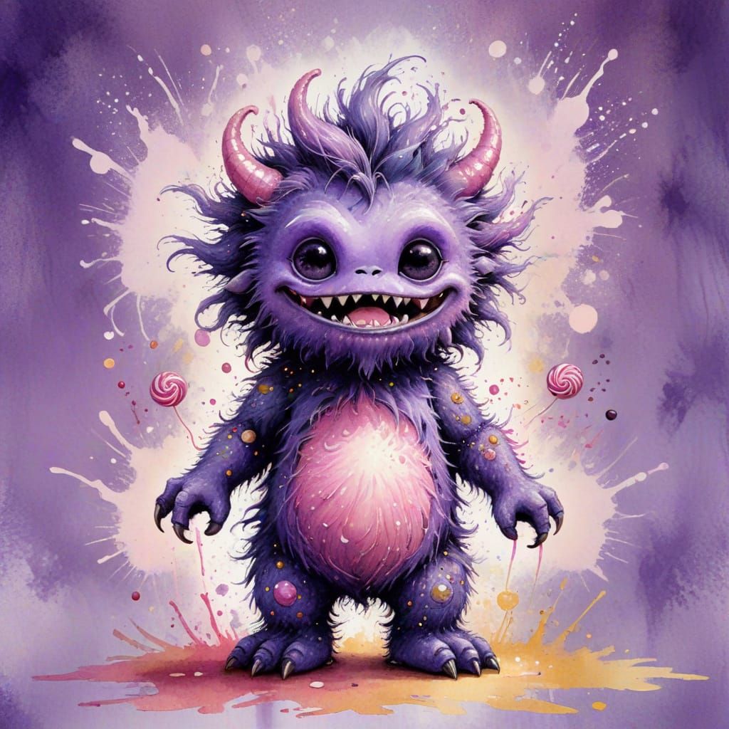 Friendly Zumba Monster Offers Candy in Ink Painting Style