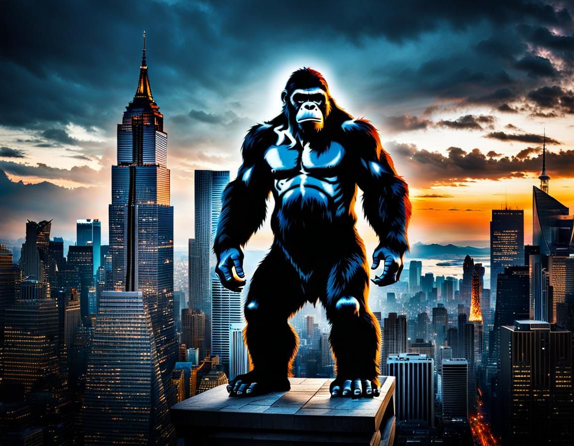 Giant Ape Ravages City: Hyperrealistic Professional Photogra...