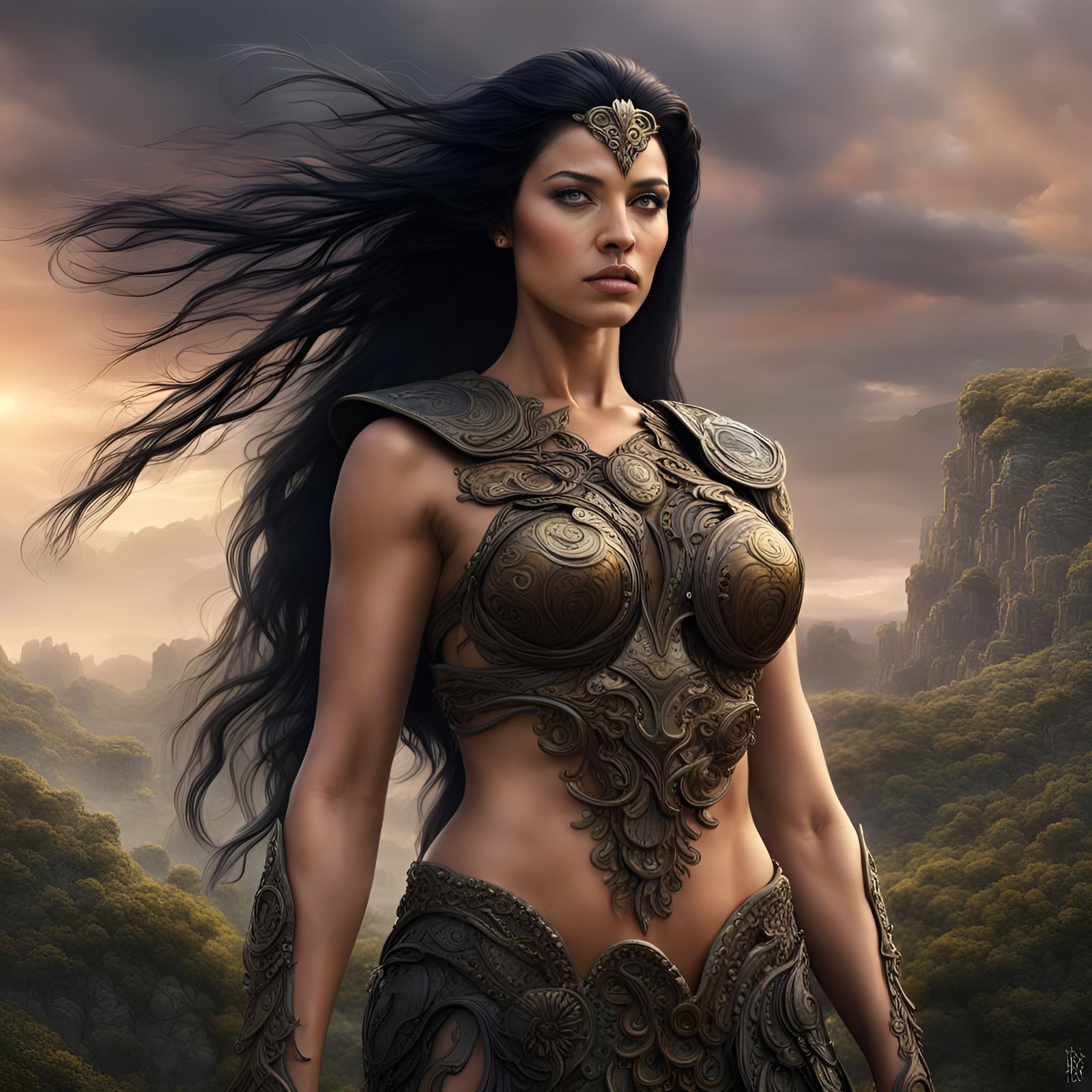 Gaia as Warrior Woman in Detailed Matte Painting