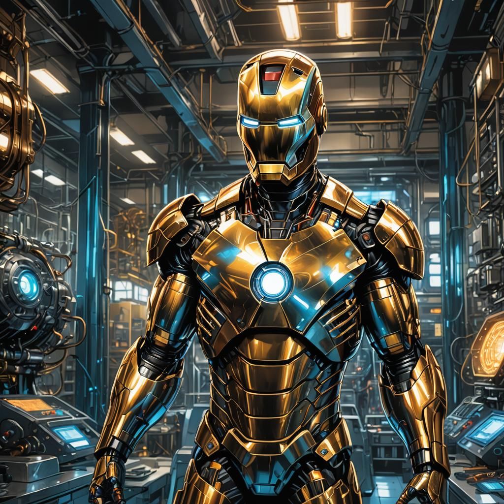 Iron Man in High-Tech Lab: Comic Book Art