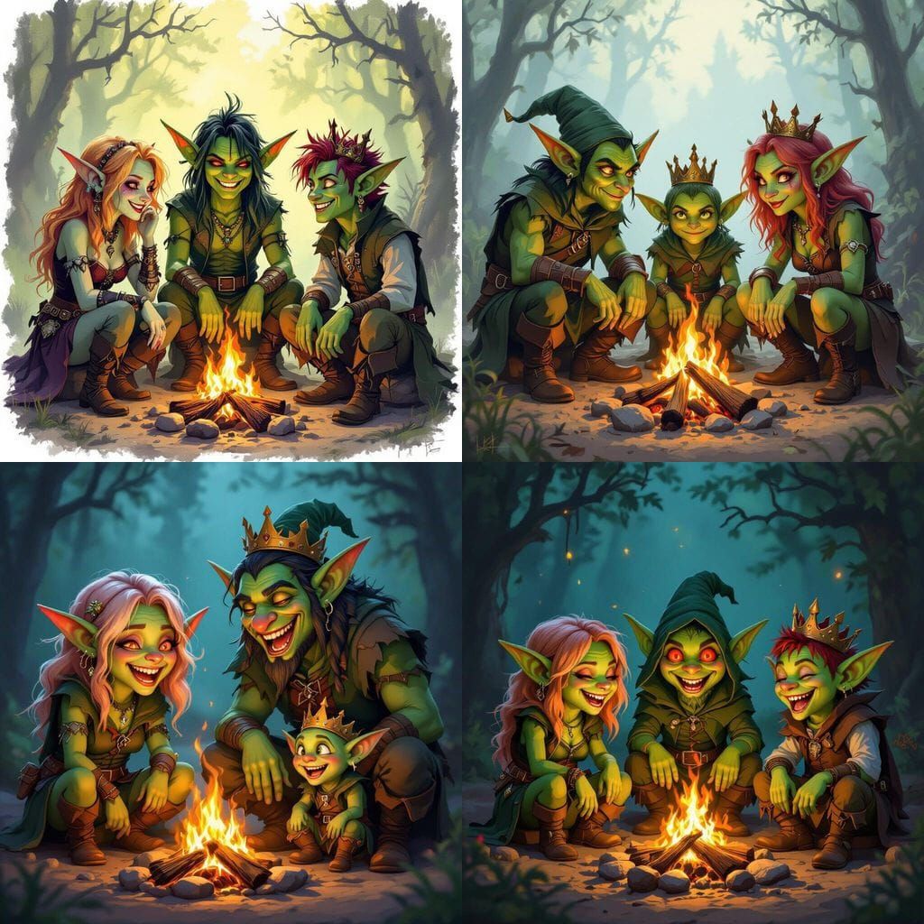 Friendly Goblins Laughing by Firelight