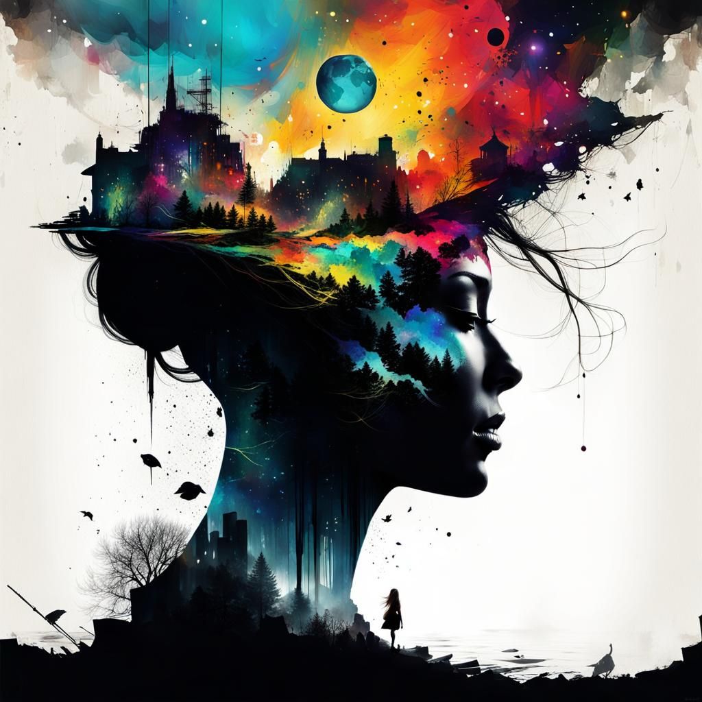 Woman Between Worlds: Psychedelic Silhouette Art