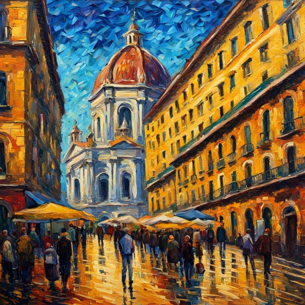 Expressionist Turin Cityscape in Impasto Oil Painting