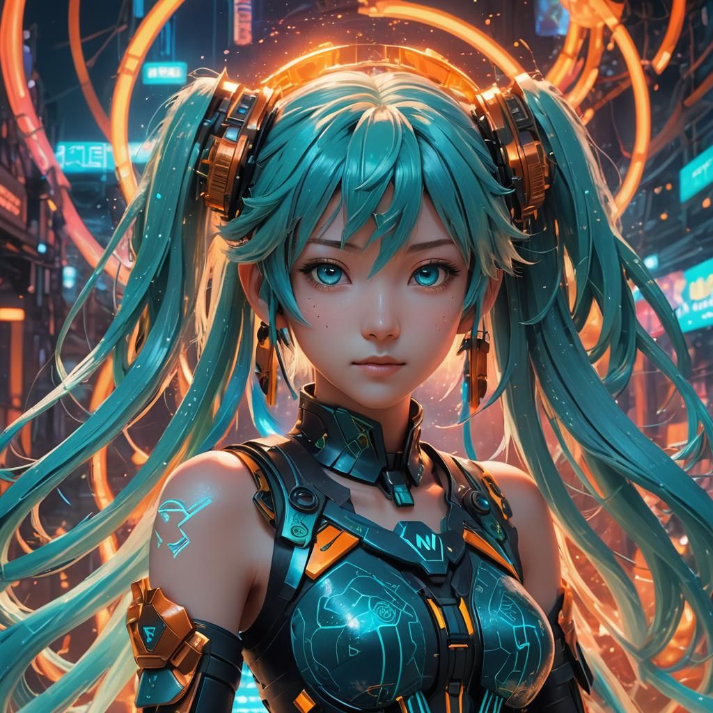 Hatsune Miku Portrait in Detailed Matte Painting Style