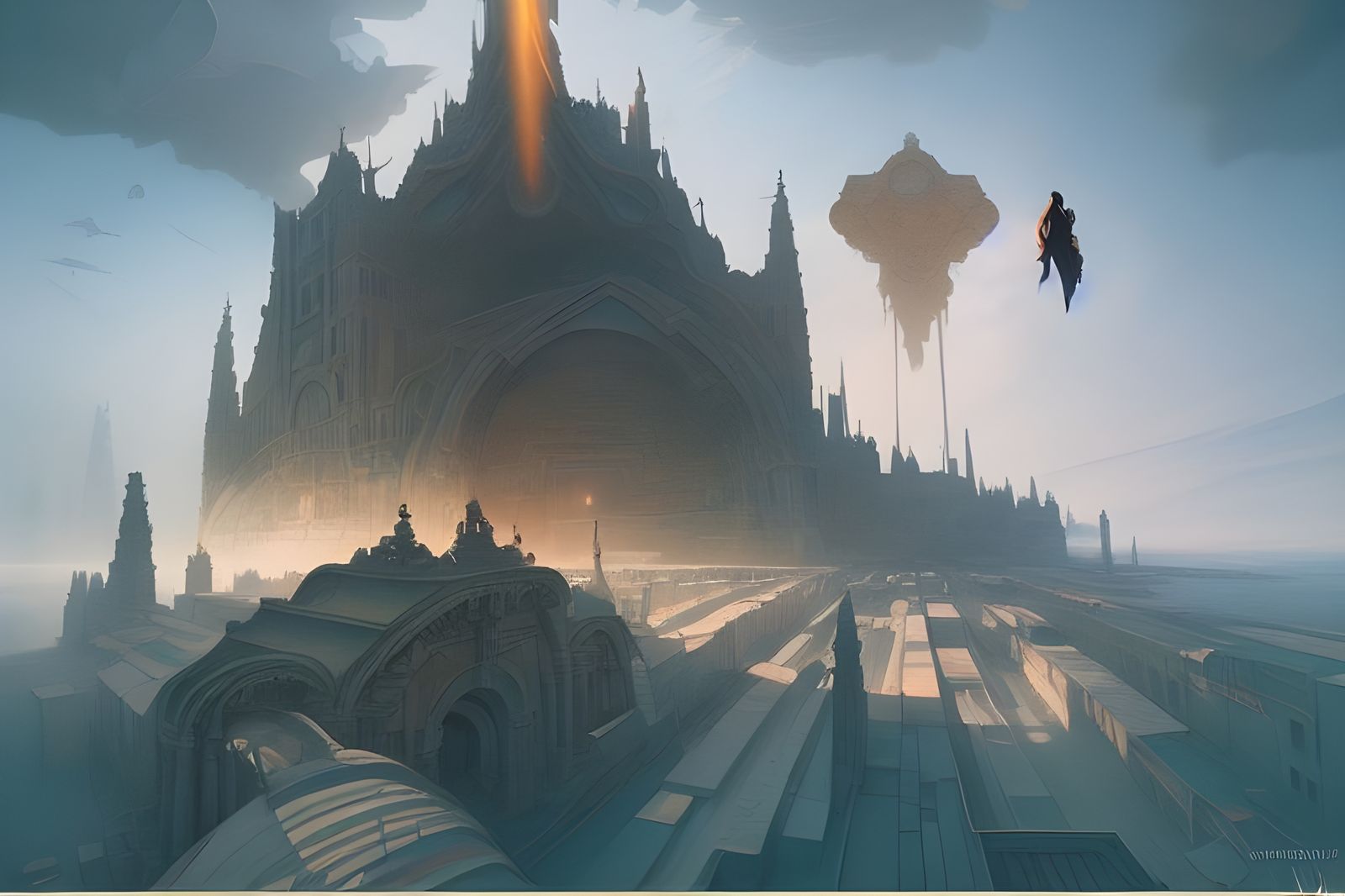 Surreal Ancient City with Celestial God Rays