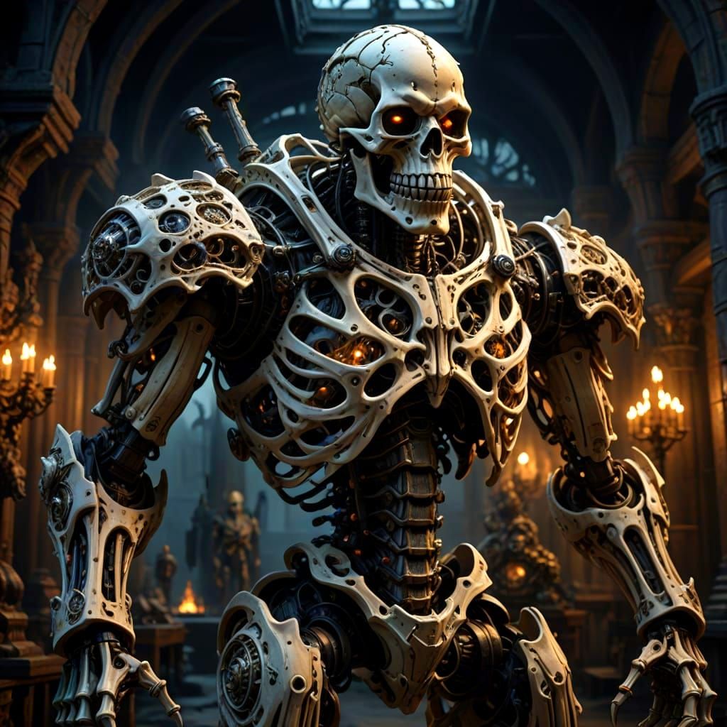 Skeletal Warrior in Dark Academia Style