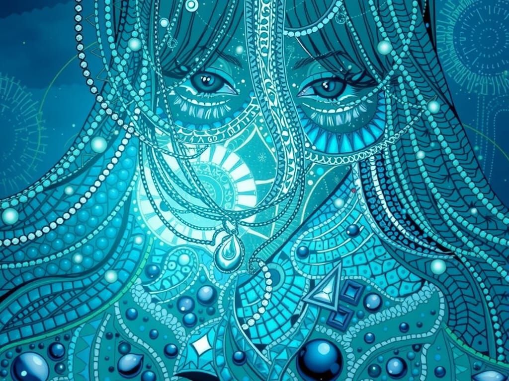 Stunning Woman in Ornate Attire with Mosaic Zentangle Patter...