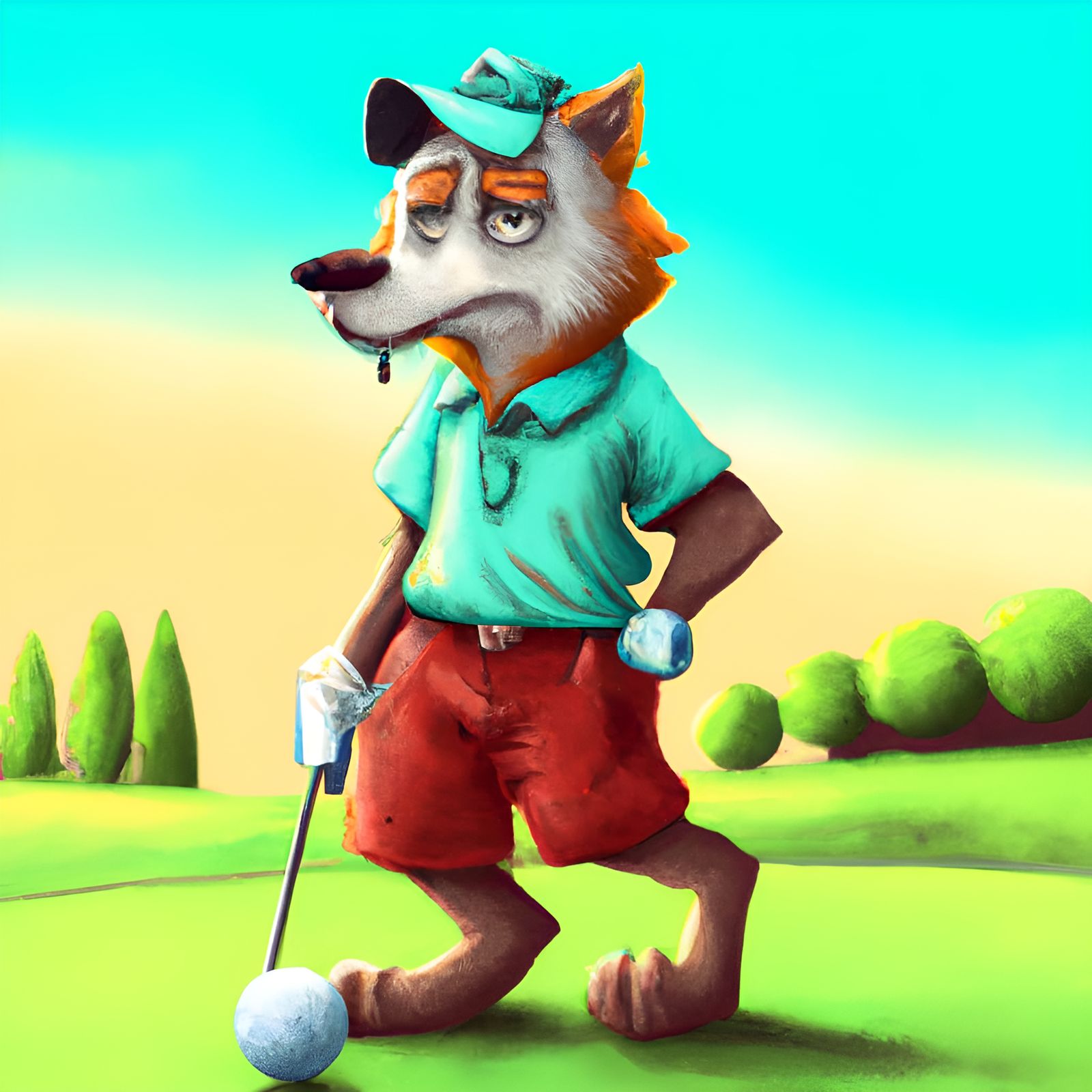 Adorable Golfing Wolf Inspired by Pixar and Disney