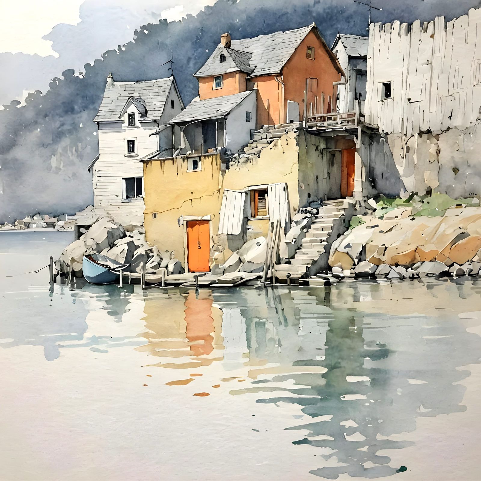 Village Across the Bay: Plein Air Watercolor Sketch