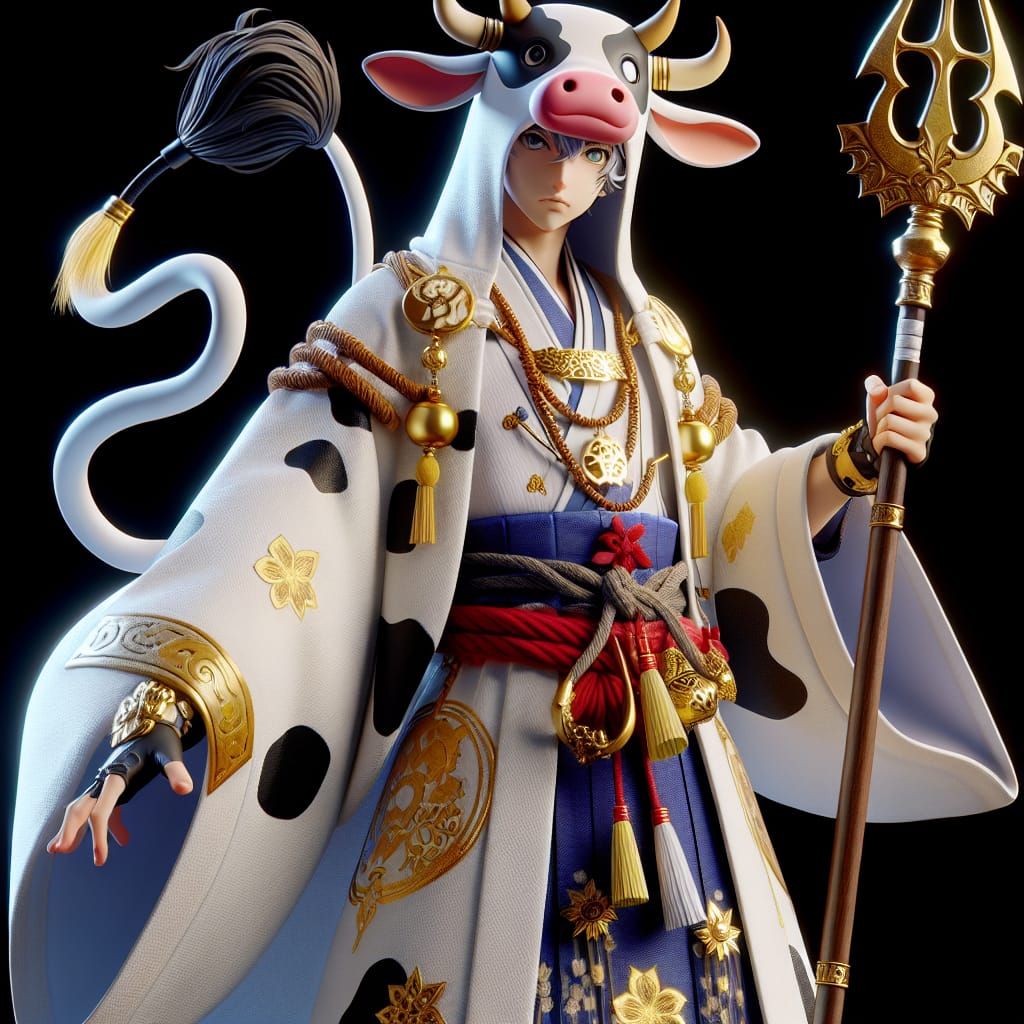 Anime Figure in Cow Costume, 3D Rendered