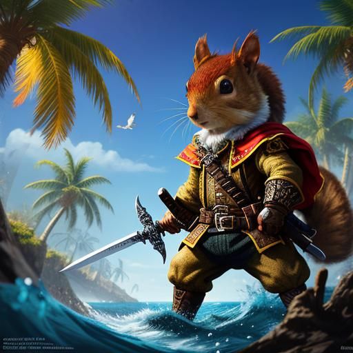 Squirrel Pirate on Island: Hyperrealistic Concept Art