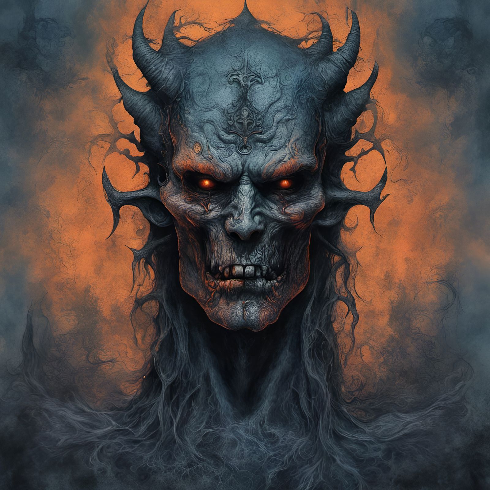 Eerie Demon Zombie Face at Satanic Altar