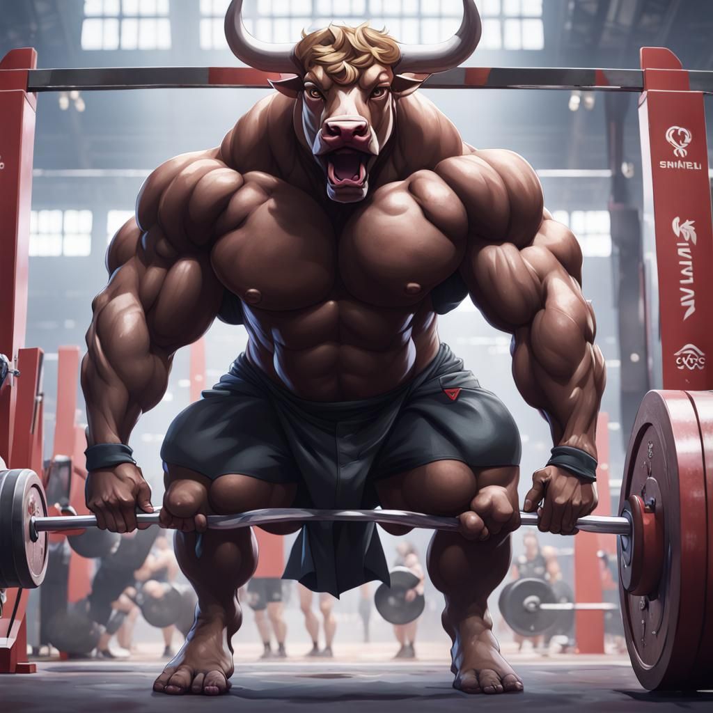 Olympic Bull Weightlifter in Anime Style