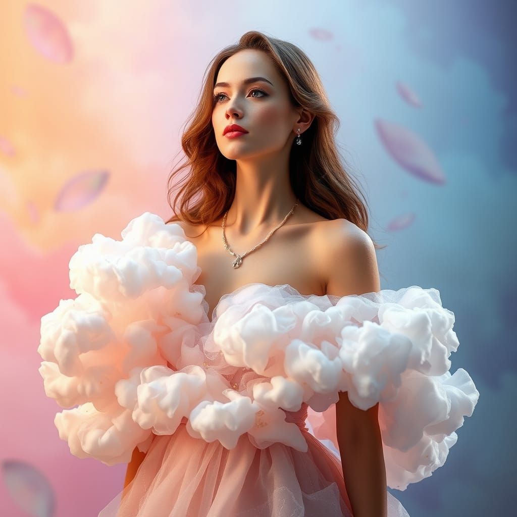 Ethereal Goddess in Cloudy Gown