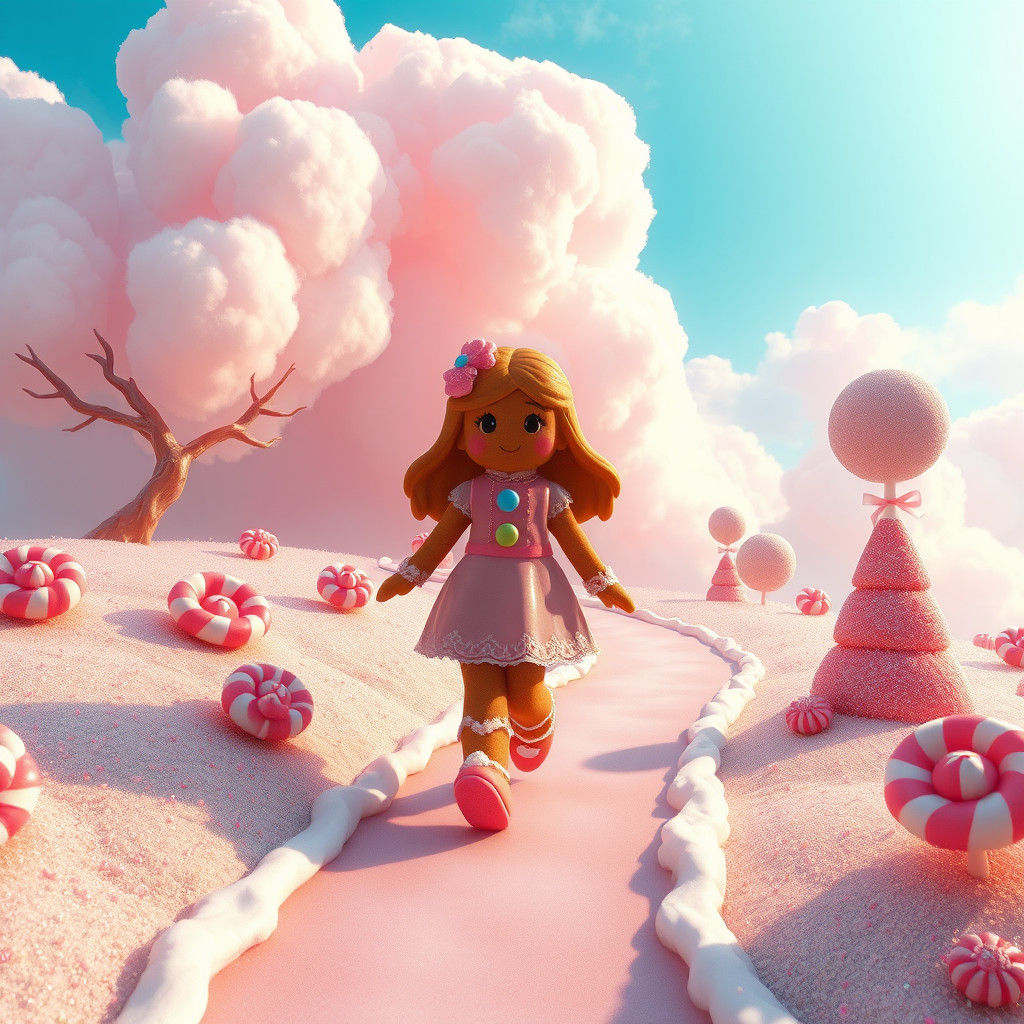 Gingerbread Girl's Candyland Adventure in Matte Painting Sty...