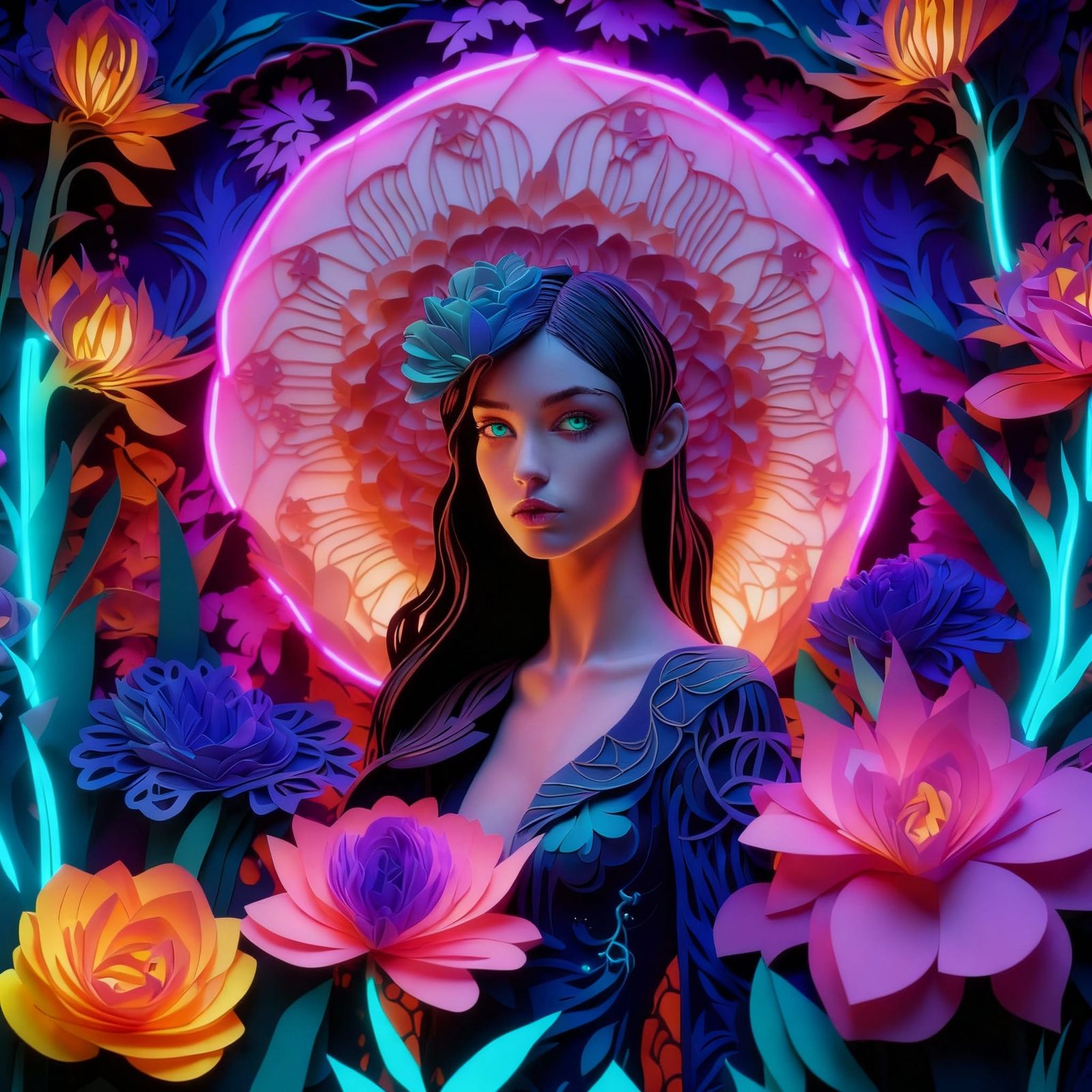 Goth Girl in Neon Kirigami Garden