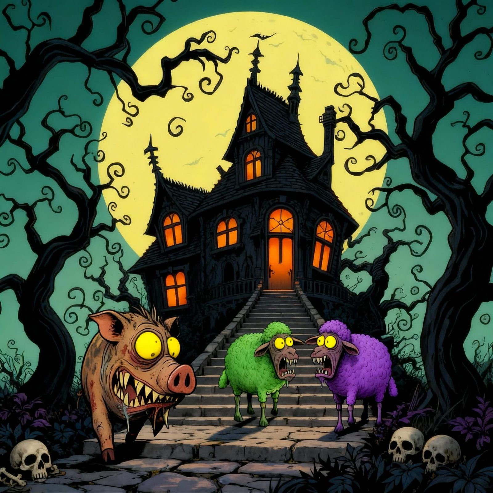 AI Image: Characters Walking Up Steps to House