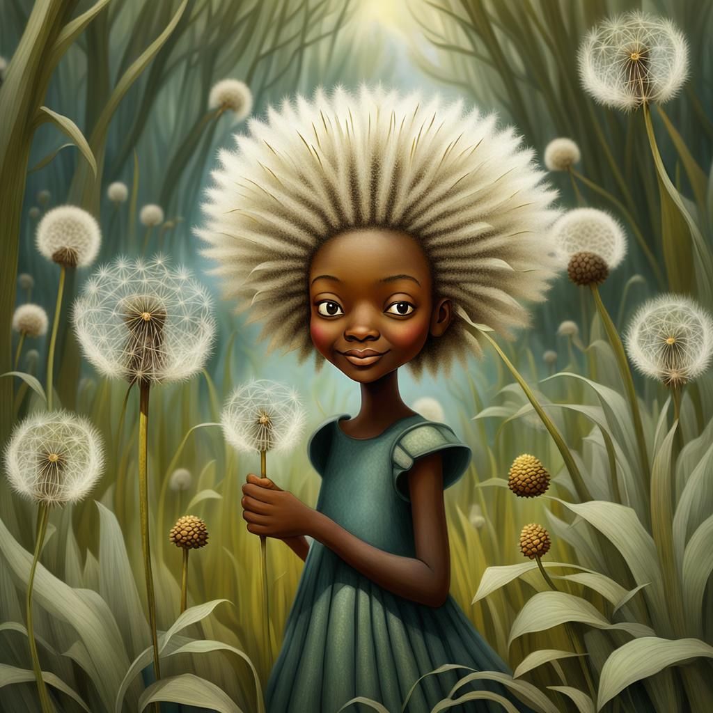 Miniature Girl's Surreal Garden Adventure: Digital Art