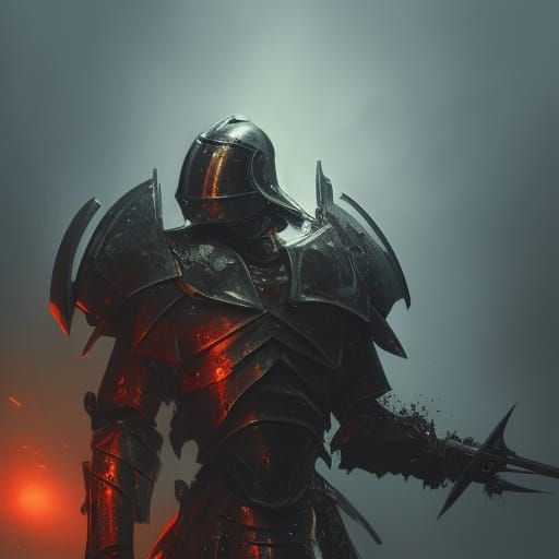 Armored Knight on Battlefield in Dark Fantasy Style