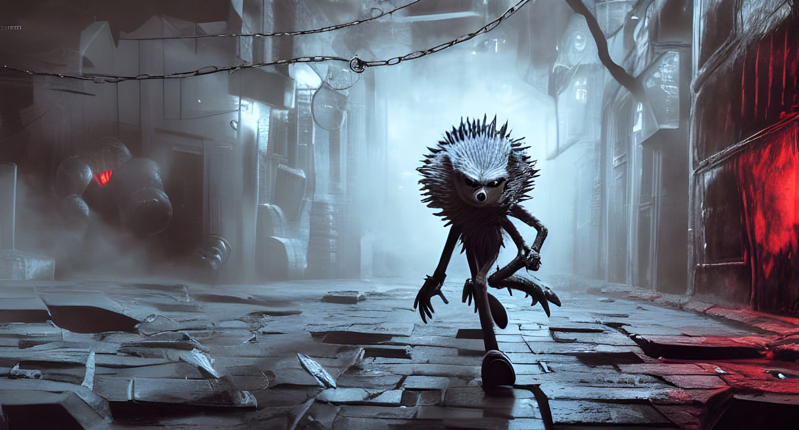 Zombie Sonic in Dark Alley: Horror Concept Art