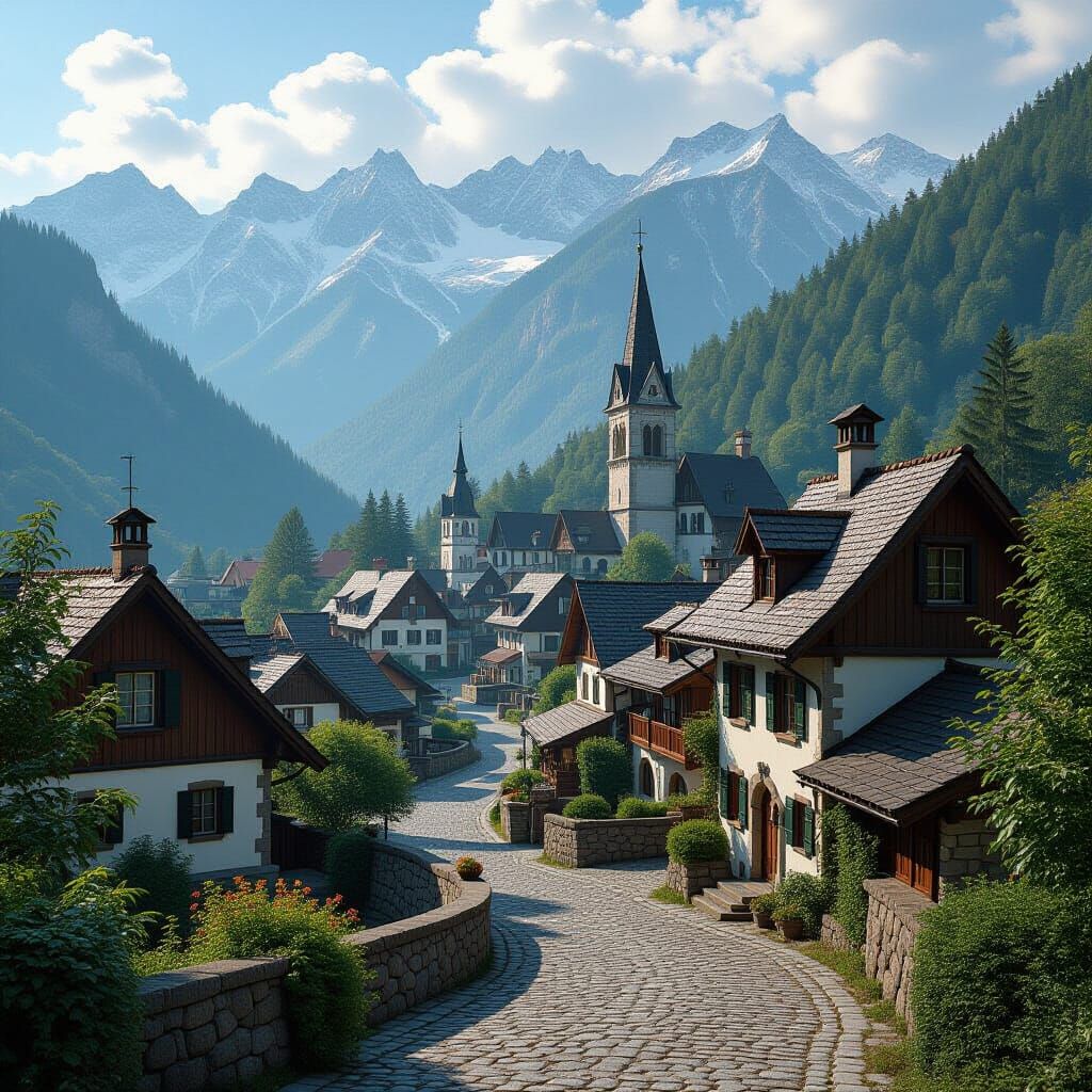 Epic Picturesque Village in Digital Matte Painting