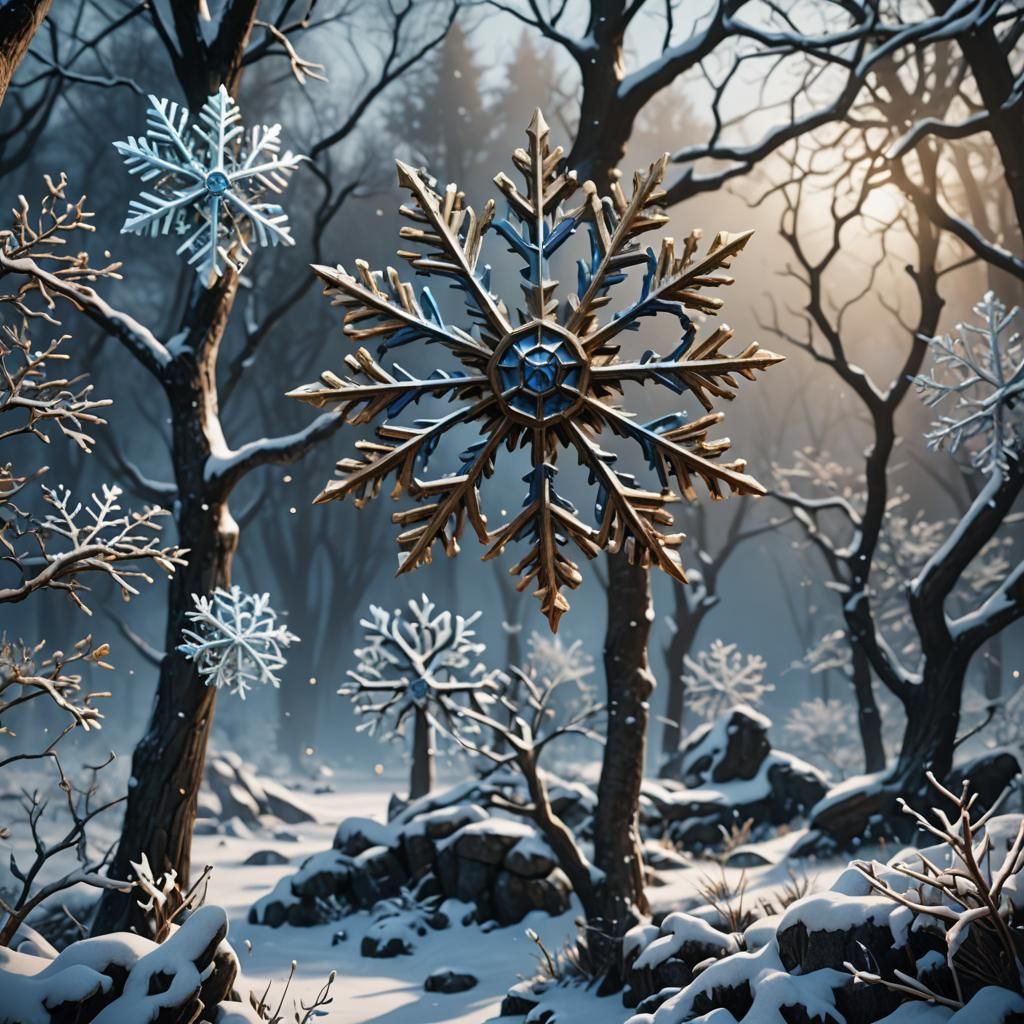 Detailed Snowflake Matte Painting in Deep Color
