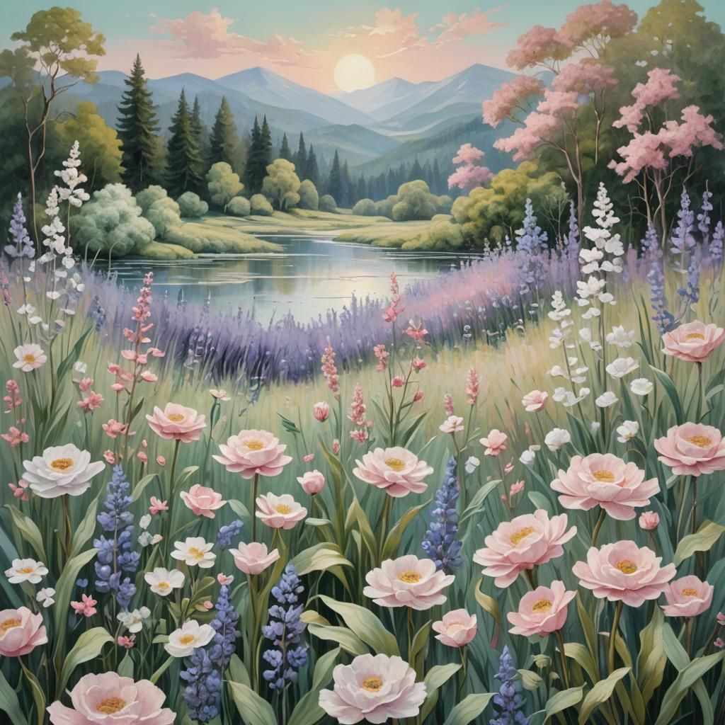 Tranquil Pastel Landscape with 3D Texture