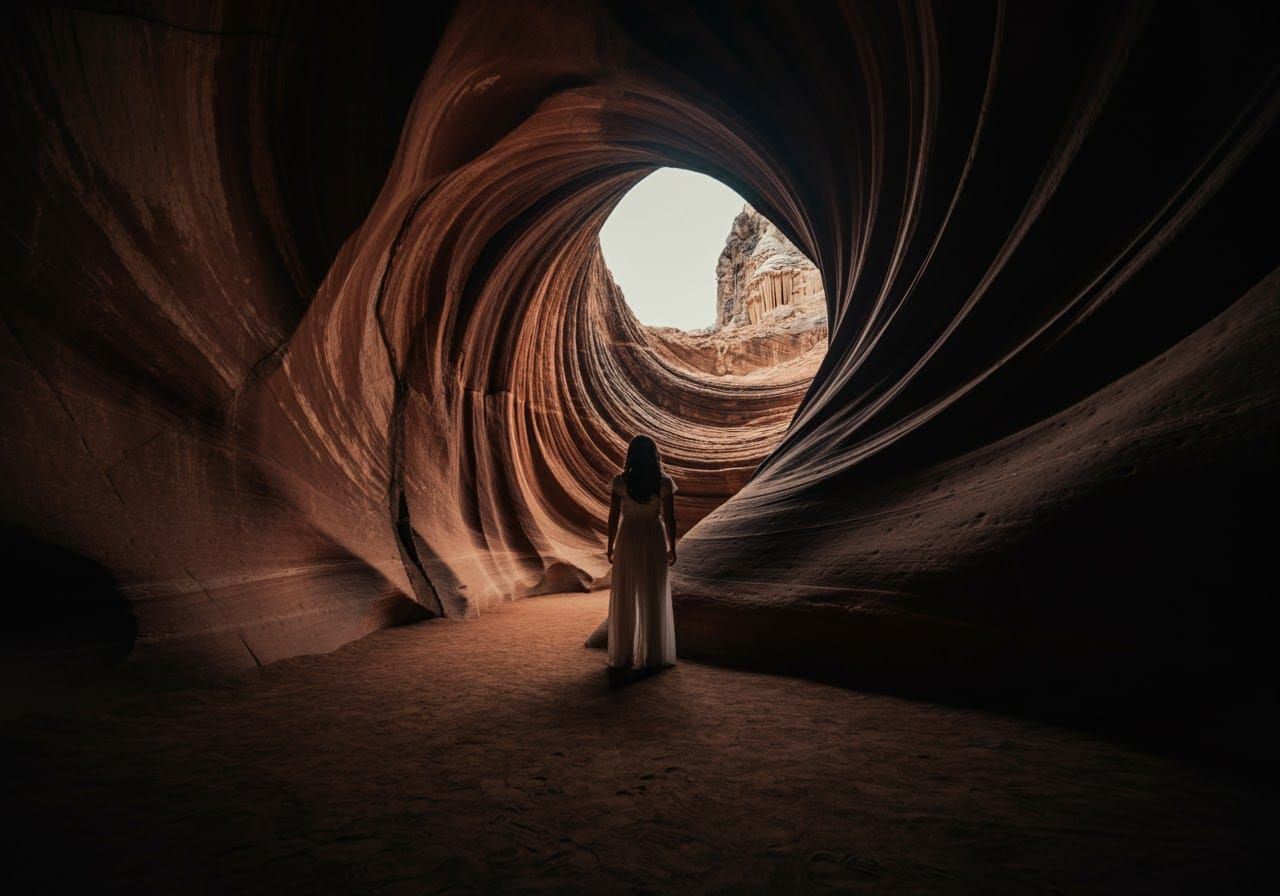 Spectacular Cave Tunnel with Dramatic Lighting