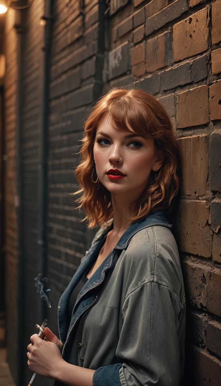 Taylor Swift Lookalike in a City Alley, Photorealistic