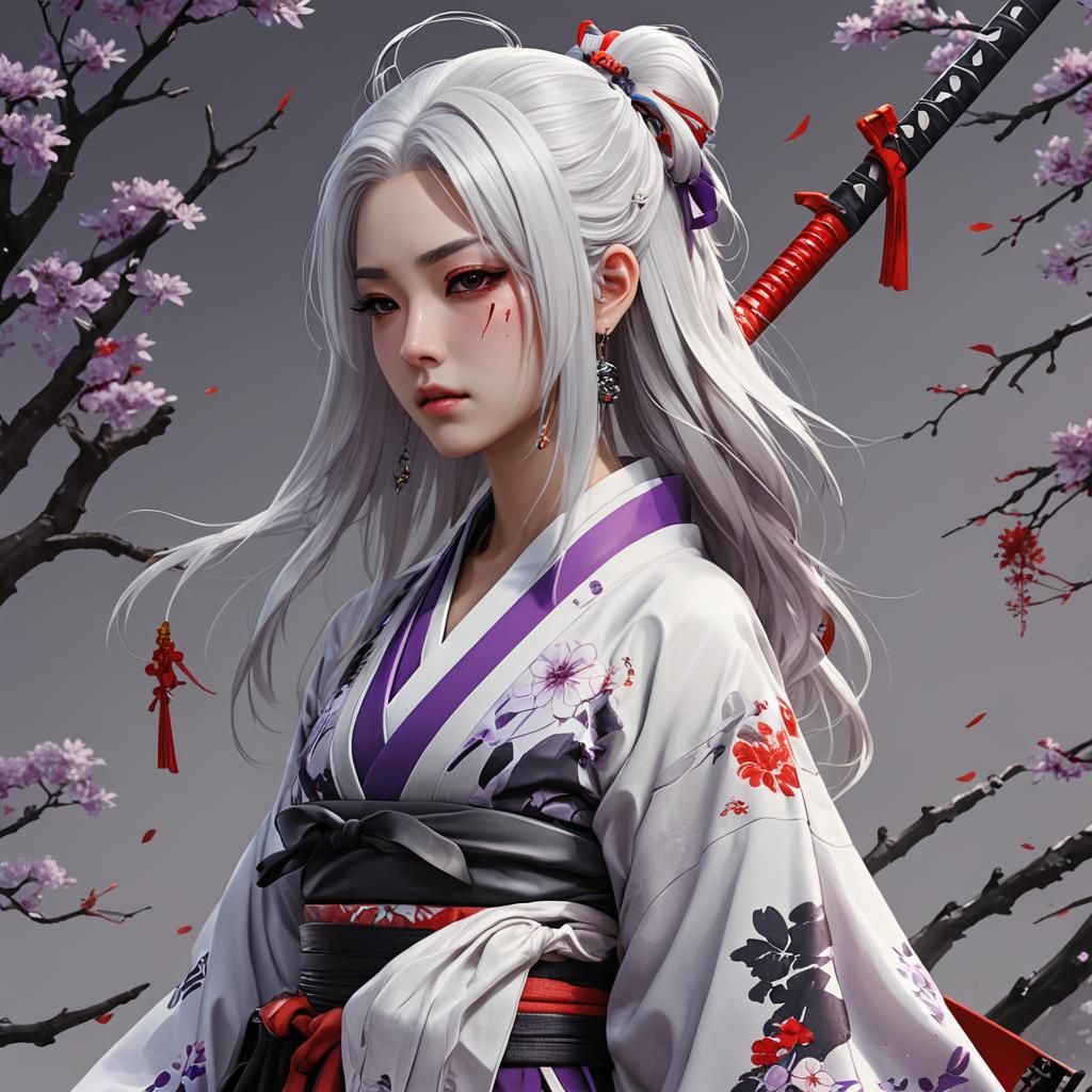 Anime Girl with Katana in 3D Style