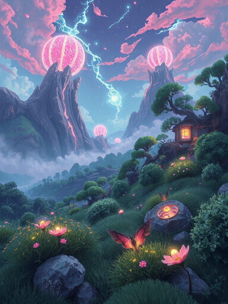 Neon Landscape in a Dreamy Cyberpunk Style