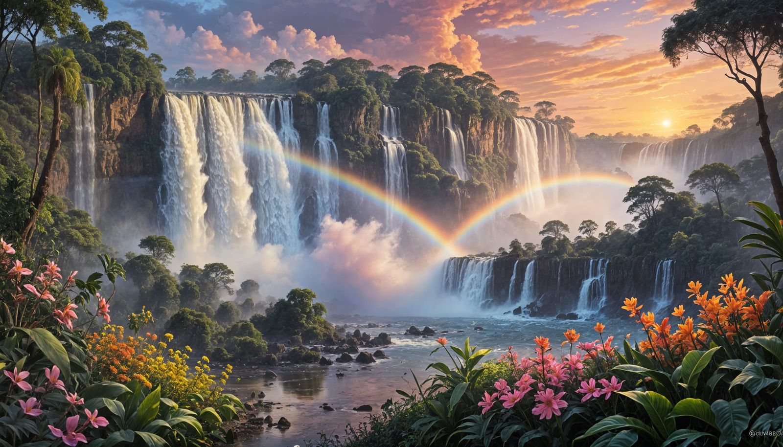 Rainbow Iguazu Falls in Vibrant Tropical Bloom