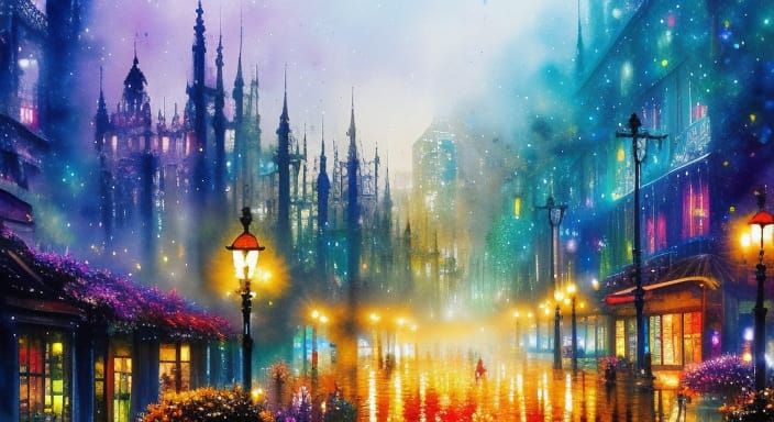 Fantasy City Aglow With Fairy Lights