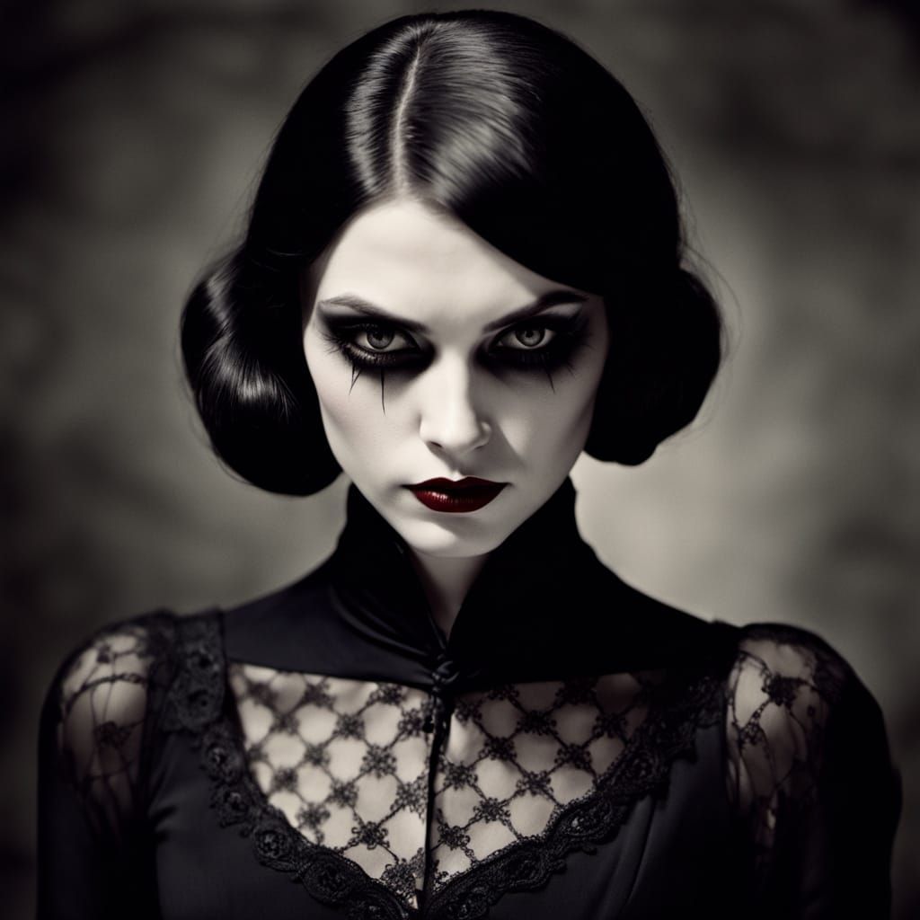 Gothic Vampire in Silent Film Noir Style