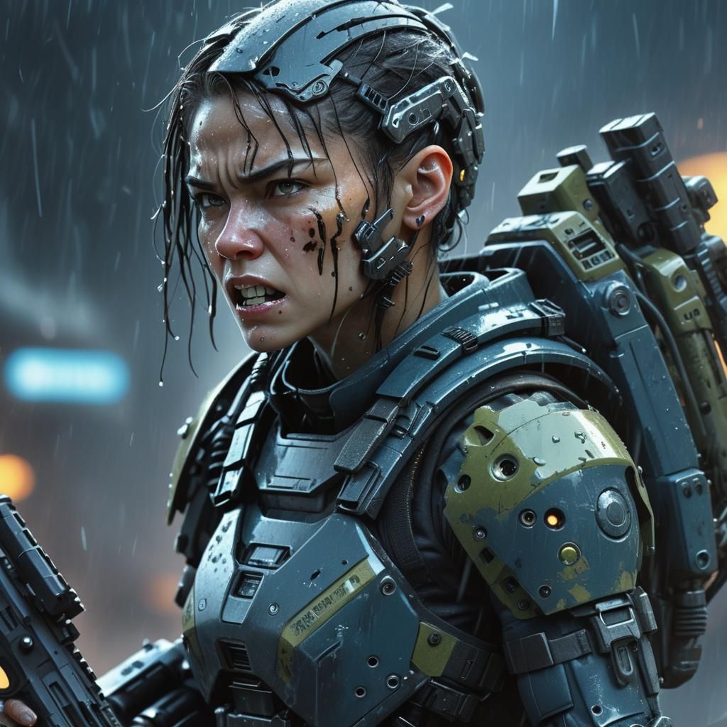 Female Cyborg Soldier in Combat Portrait