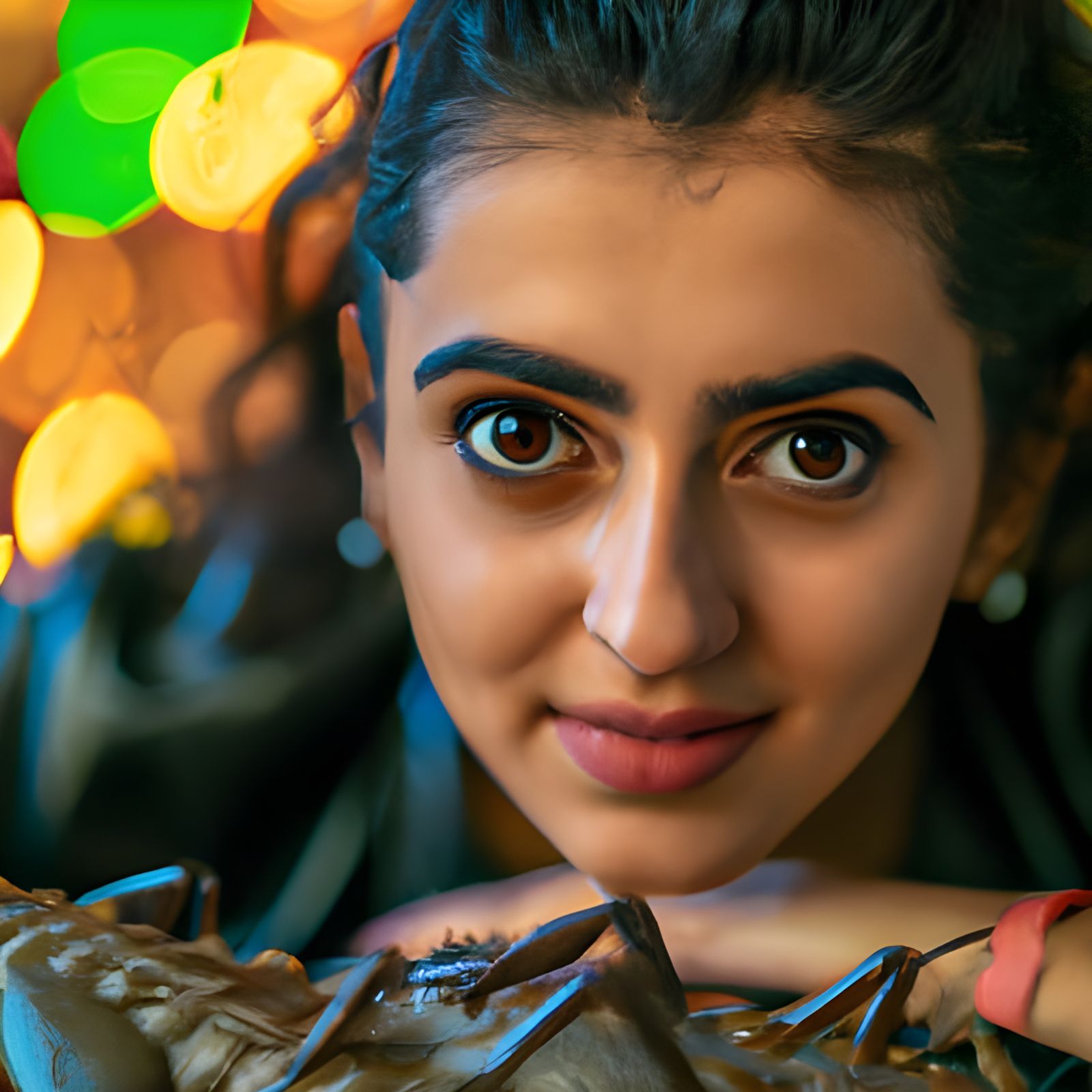 Arab Girl on Scorpion in Desert City Portrait