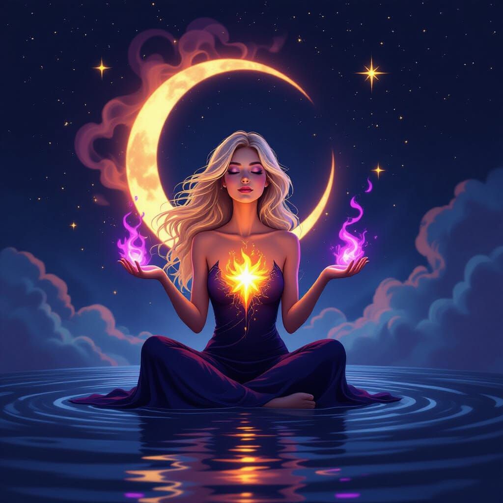 Sun and Moon Eclipse with Celestial Woman