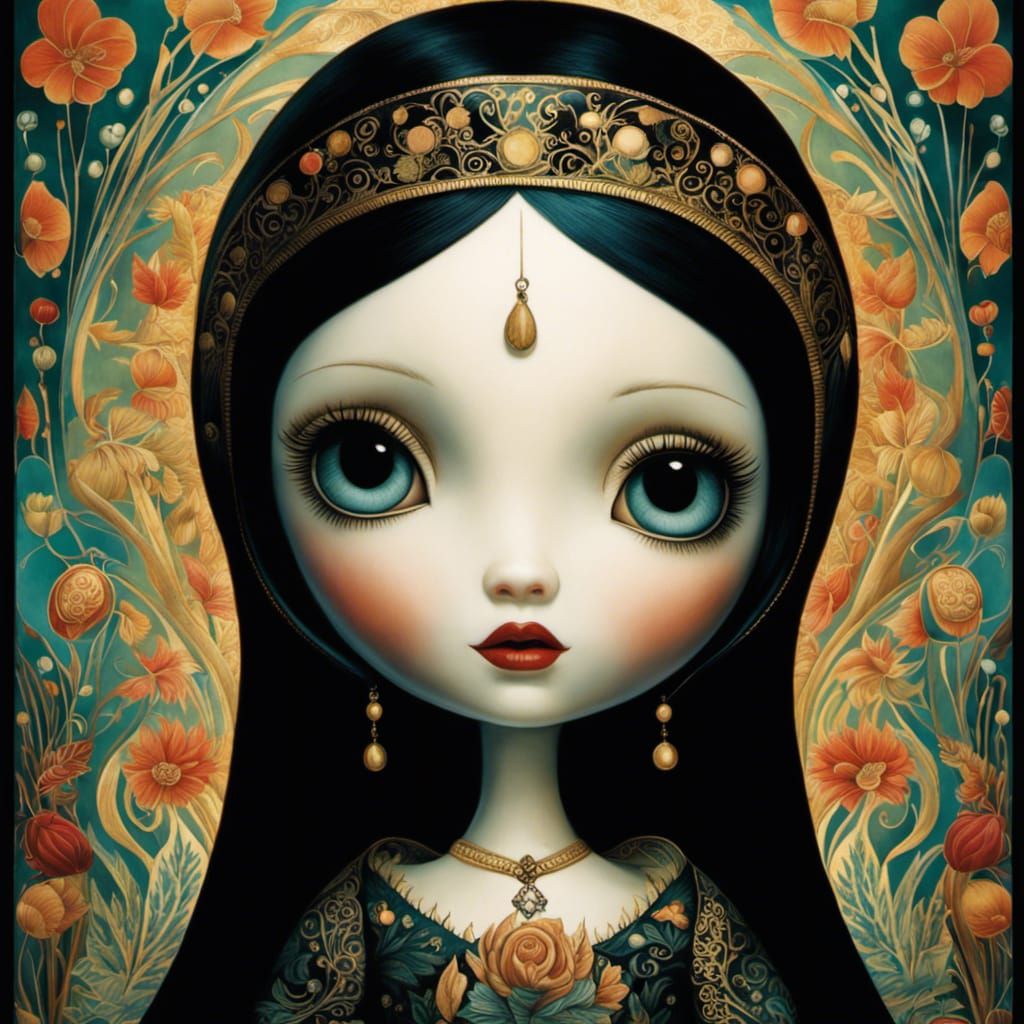Ethereal Doll in Gothic Illustration Style