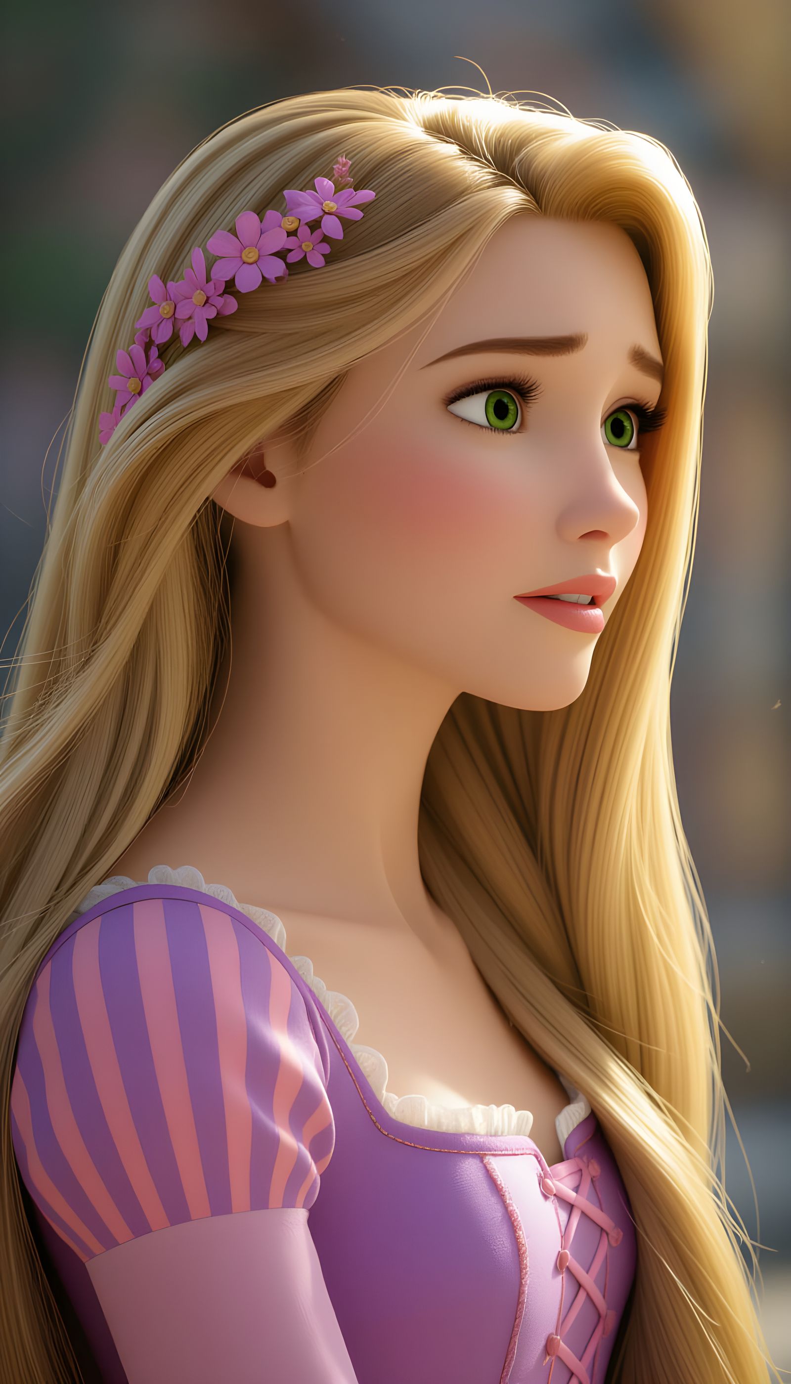 Rapunzel Side Profile Portrait Pixar Style